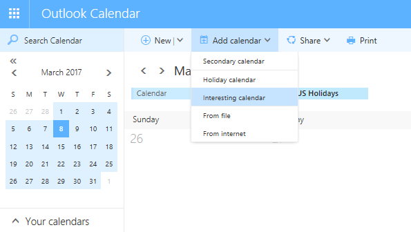 Microsoft Outlook Calendar Holidays
