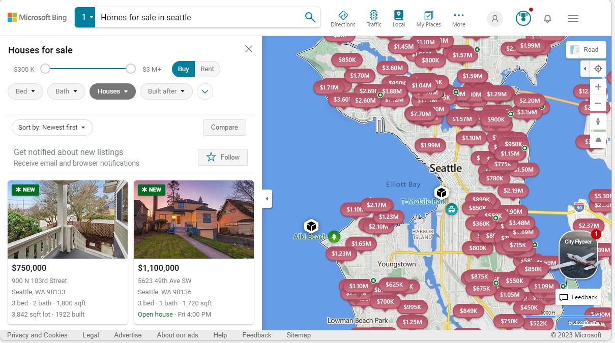 Seattle Homes for Sale on Bing Maps