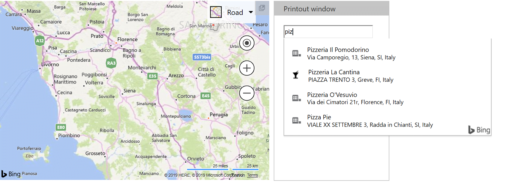 Bing Maps Autosuggest - Italy