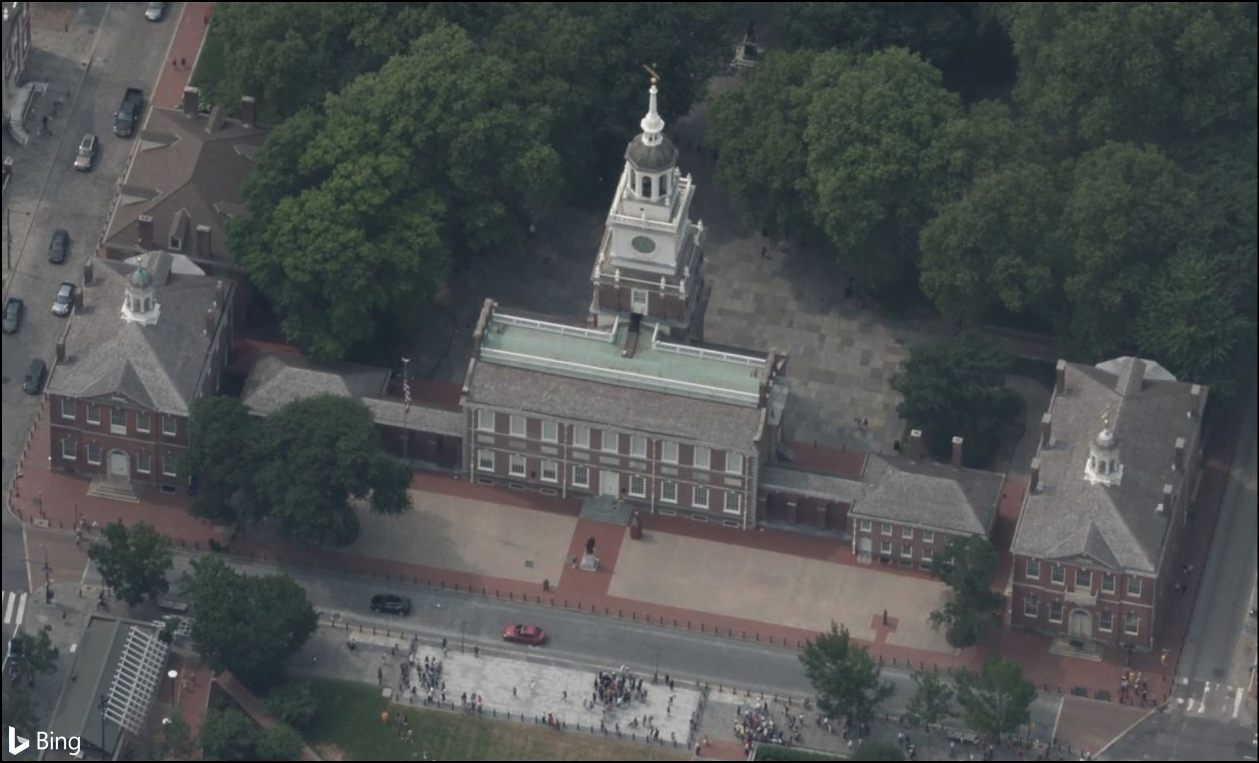Bird’s Eye view of independence hall in Bing Maps