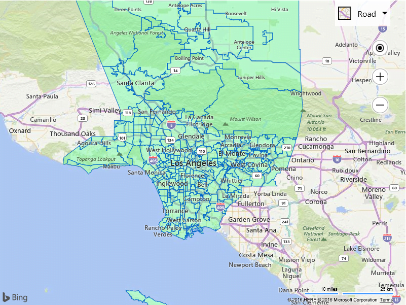Los Angeles Times Boundary Bing Maps API