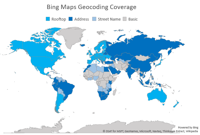 Bing Maps location geocoding Coverage