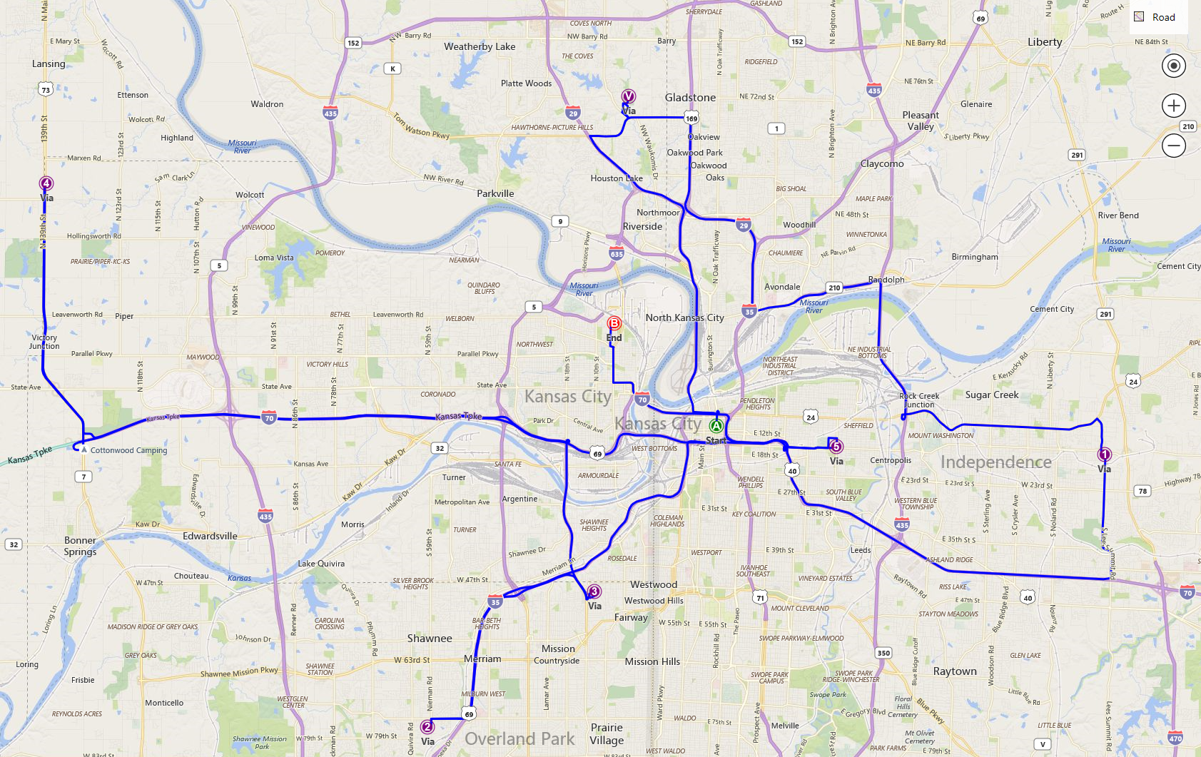 route for multiple addresses in Bing Maps