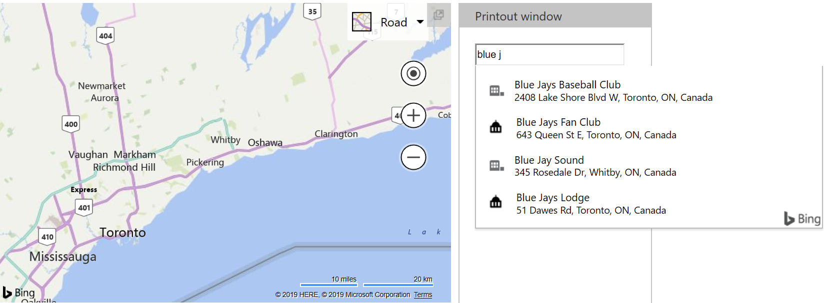 Bing Maps Autosuggest - Canada