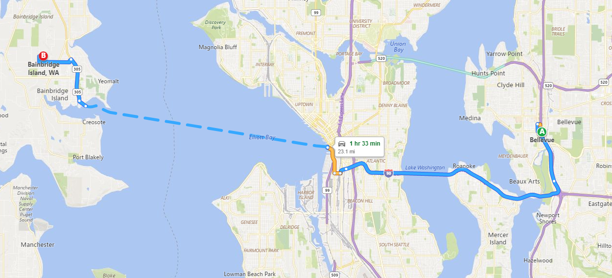 Bing Maps Traffic Coloring Ferry Route