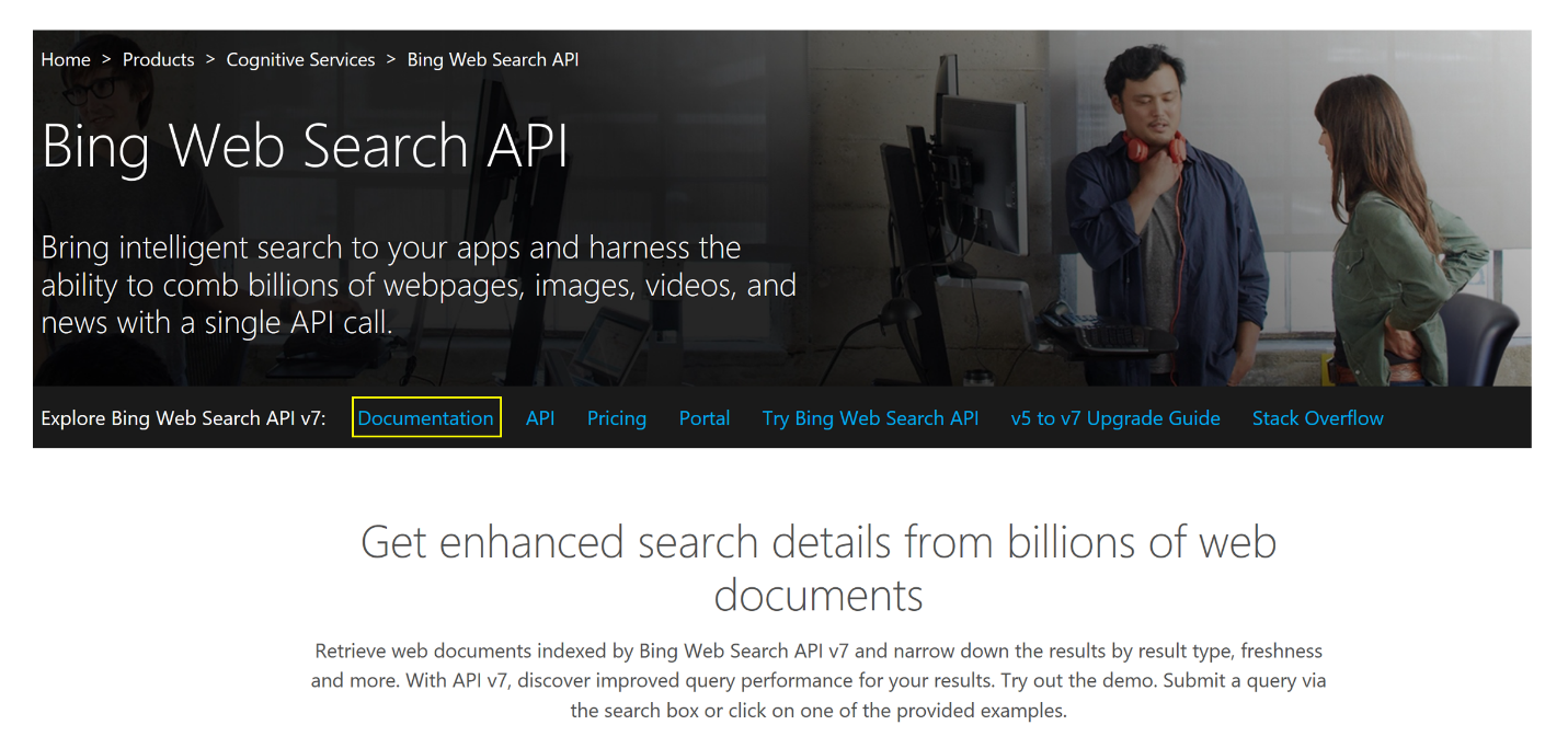 Bing Web Search API webpage screenshot