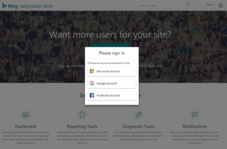 Social Login for Bing Tools | Webmaster Blog
