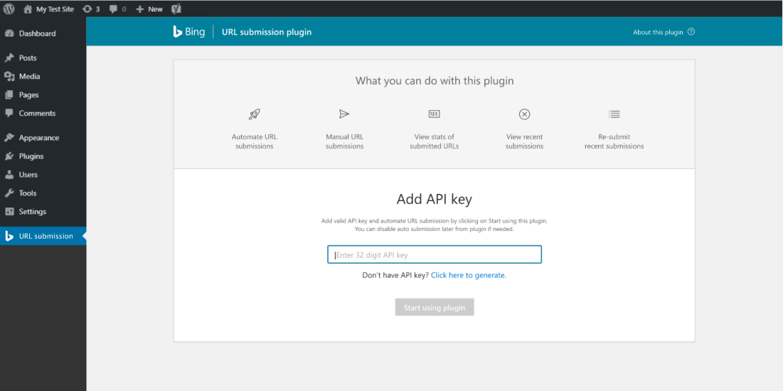 Wordpress enter your API key