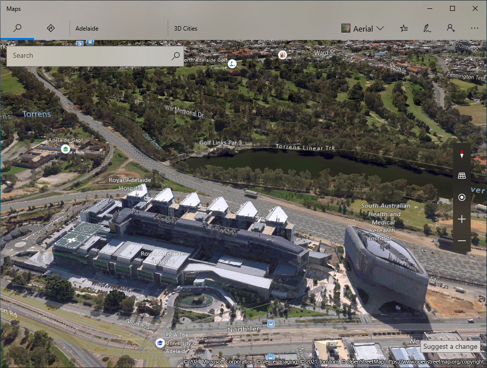 3d view of Adelaide in Bing Maps
