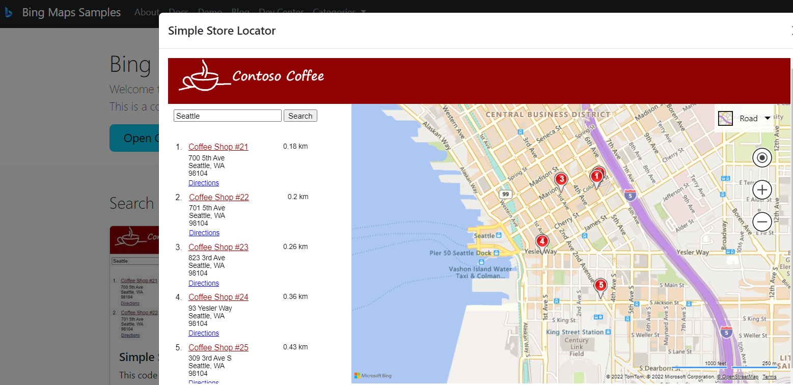 example of a coffee shop locator