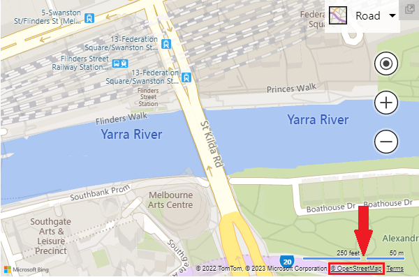 Bing Maps showing data from OSM