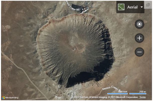 Set View of a crater in Bing Maps
