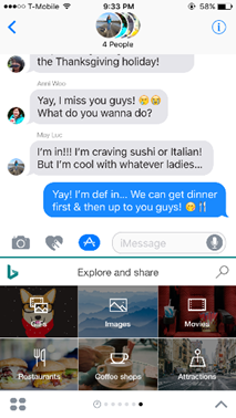 Bing iMessage - search and share restaurants