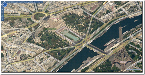 Image of bird's-eye view of Paris from Virtual Earth