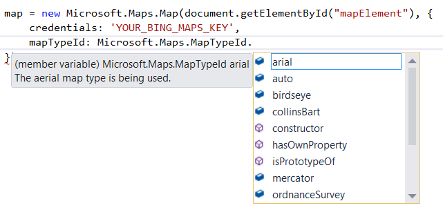 Screenshot:  IntelliSense when using the MapTypeId enumerator