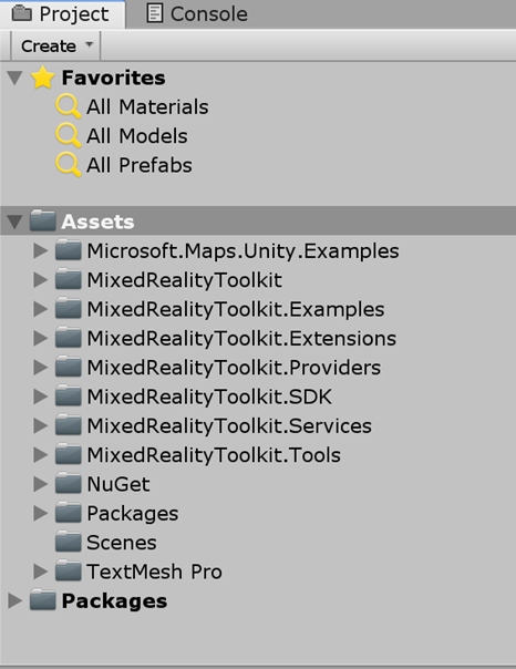 Maps SDK for Unity - Screenshot Project Explorer Asset Folder Expanded