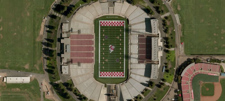 Aerial imagery of Fresno State University Stadium